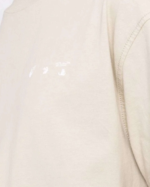 OFF-WHITE - Beżowy t-shirt z białym logo na plecach - zdjęcie produktu nr 1