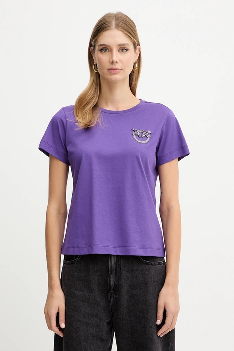 Pinko t-shirt bawełniany damski kolor fioletowy 103320 A2RN - zdjęcie produktu nr 1