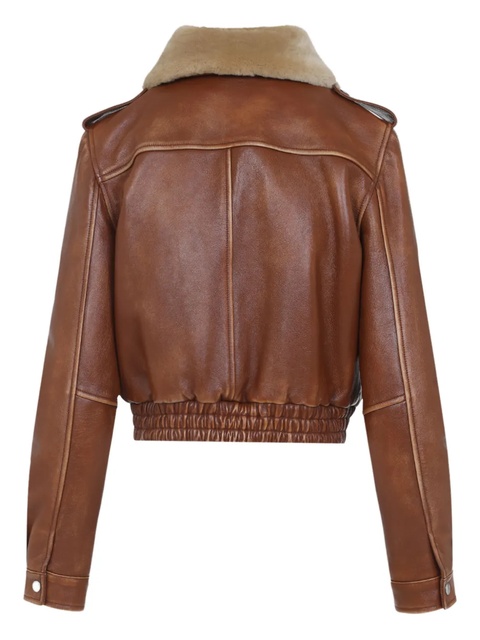 Miu Miu shearling-collar leather jacket - Brown - zdjęcie produktu nr 1
