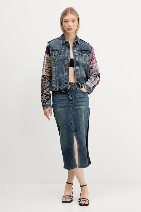 Desigual spódnica jeansowa TWISTED kolor granatowy midi ołówkowa 25WWFD03 - zdjęcie produktu nr 2