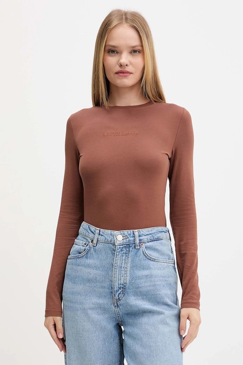 Guess Jeans longsleeve damski kolor brązowy W4YI22 J1314 - zdjęcie produktu nr 1