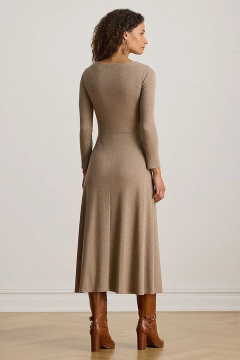 Lauren Ralph Lauren sukienka kolor beżowy midi rozkloszowana 200980038 - zdjęcie produktu nr 2