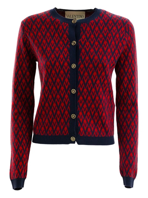 Valentino Garavani chevron-pattern ruffled cardigan - Blue - zdjęcie produktu nr 1