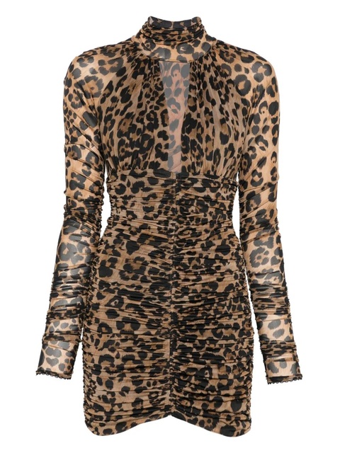 Blumarine leopard-print ruched mini dress - Brown - zdjęcie produktu nr 1