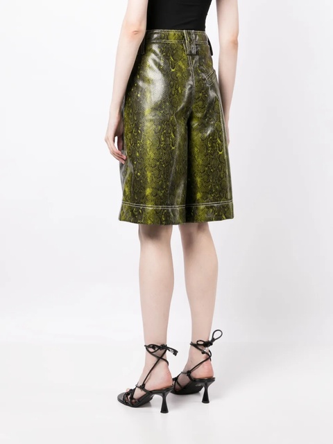 GANNI snake-print faux-leather shorts - Green - zdjęcie produktu nr 2