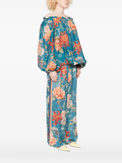 ALEMAIS floral-print off-shoulder blouse - Blue - zdjęcie produktu nr 2