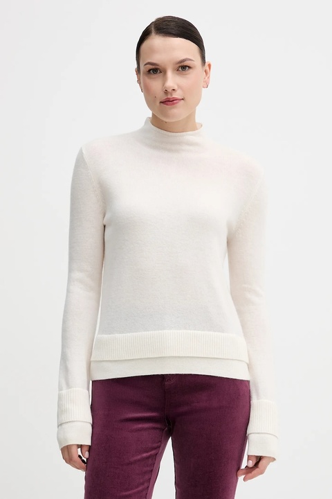 Sisley sweter z dodatkiem wełny damski kolor beżowy lekki z półgolfem 122WL202B - zdjęcie produktu nr 1