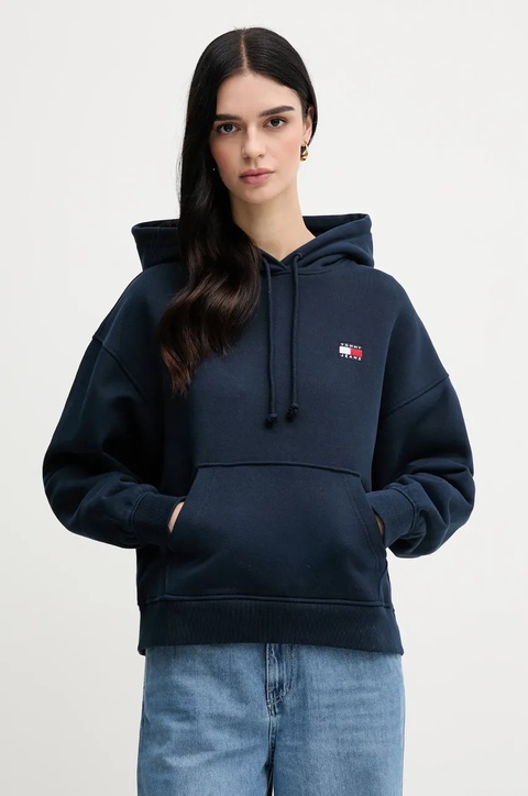 Tommy Jeans bluza bawełniana damska kolor granatowy z kapturem z aplikacją DW0DW19414 - zdjęcie produktu nr 1