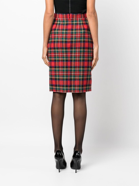Saint Laurent tartan-check pencil skirt - Red - zdjęcie produktu nr 2