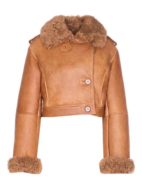 Chloé shearling-collared leather jacket - Brown - zdjęcie produktu nr 1
