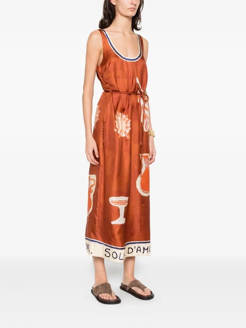 ALEMAIS Soleil D'amour graphic-print tie midi dress - Brown - zdjęcie produktu nr 2