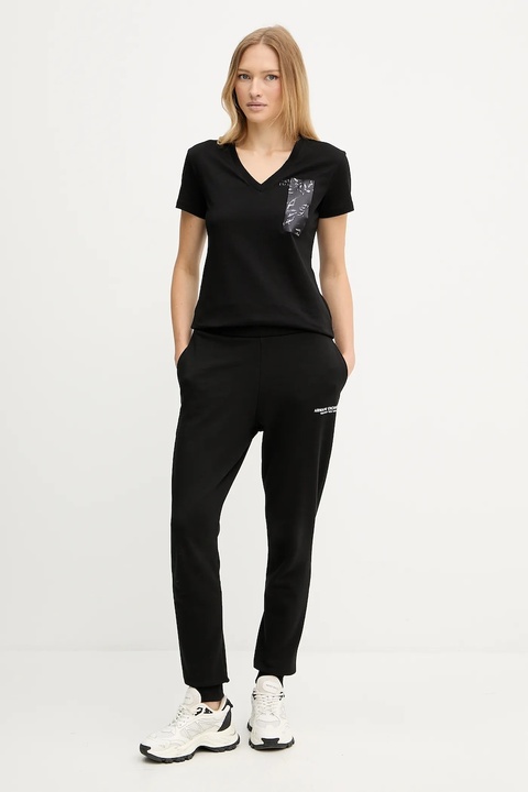 Armani Exchange spodnie dresowe bawełniane damskie kolor czarny gładkie XW001454 AF10830 - zdjęcie produktu nr 1