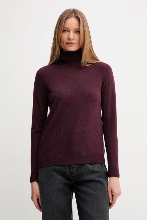 United Colors of Benetton sweter z dodatkiem wełny damski kolor bordowy lekki z golfem 1035D2551 - zdjęcie produktu nr 1