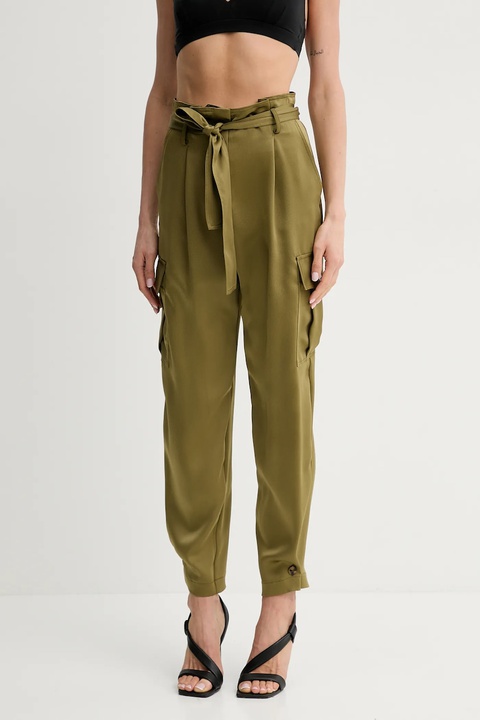 Simona Corsellini spodnie damskie kolor zielony fason chinos high waist P25CPPA020 - zdjęcie produktu nr 1