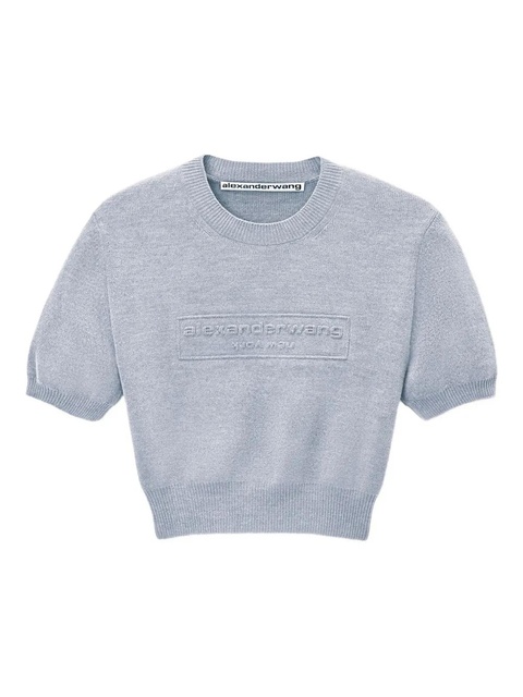 Alexander Wang logo-embossed cropped knit top - Grey - zdjęcie produktu nr 1