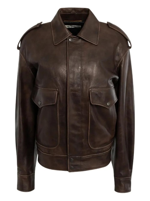 Saint Laurent flap-pockets leather jacket - Brown - zdjęcie produktu nr 1