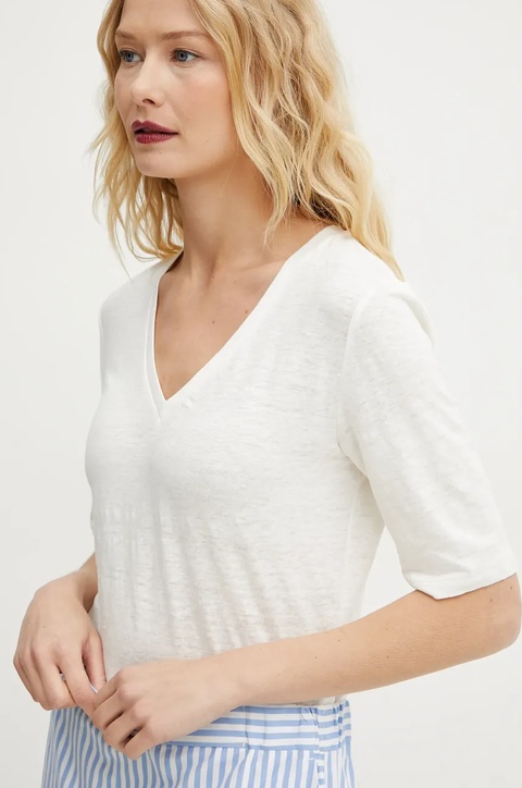 Weekend Max Mara t-shirt lniany damski kolor biały 2515941012600 - zdjęcie produktu nr 2