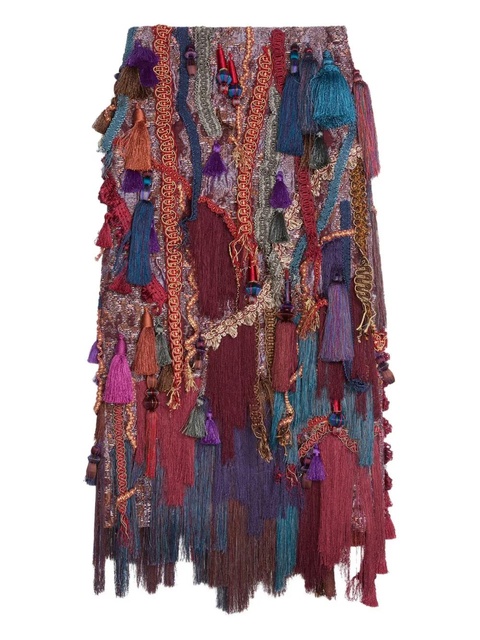 DRIES VAN NOTEN tassel-embellishment midi skirt - Red - zdjęcie produktu nr 1