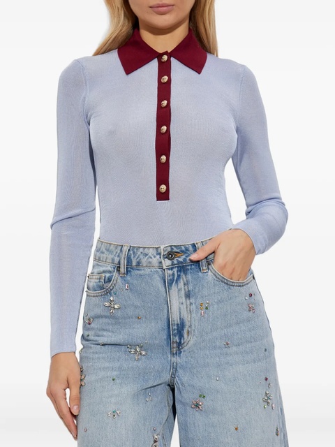 Self-Portrait ribbed-knit polo bodysuit - Blue - zdjęcie produktu nr 2