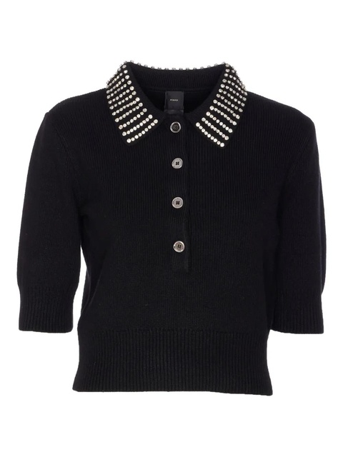 PINKO crystal-collar half-zip cropped sweater - Black - zdjęcie produktu nr 1