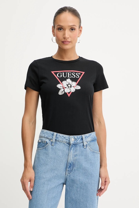 Guess t-shirt bawełniany damski kolor czarny W5YI38 I3Z14 - zdjęcie produktu nr 1