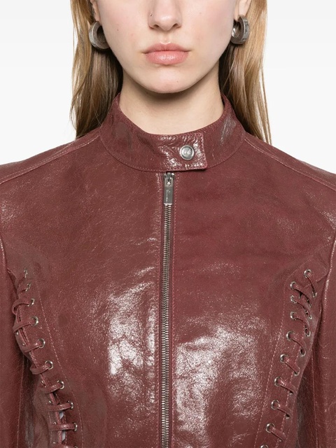 Blumarine cracked-effect leather jacket - Red - zdjęcie produktu nr 2