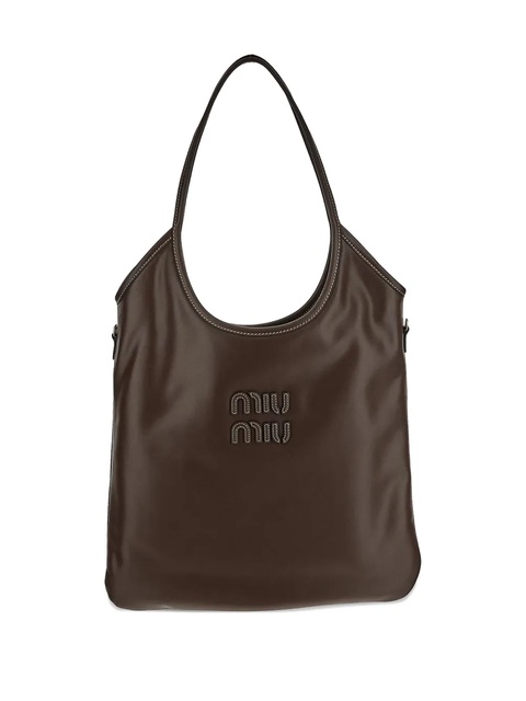 Miu Miu logo-patch curved tote bag - F0002 BROWN - zdjęcie produktu nr 1