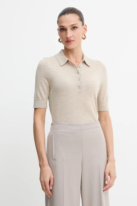 BOSS polo wełniane damski kolor beżowy 50545015 - zdjęcie produktu nr 1