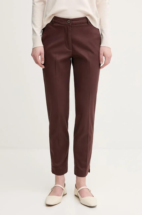 Sisley spodnie damskie kolor brązowy dopasowane medium waist 4BYW55AH6 - zdjęcie produktu nr 1