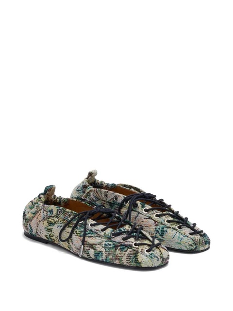 GANNI tapestry-effect eyelet-detail lace-up ballerina - Multicolour - zdjęcie produktu nr 2