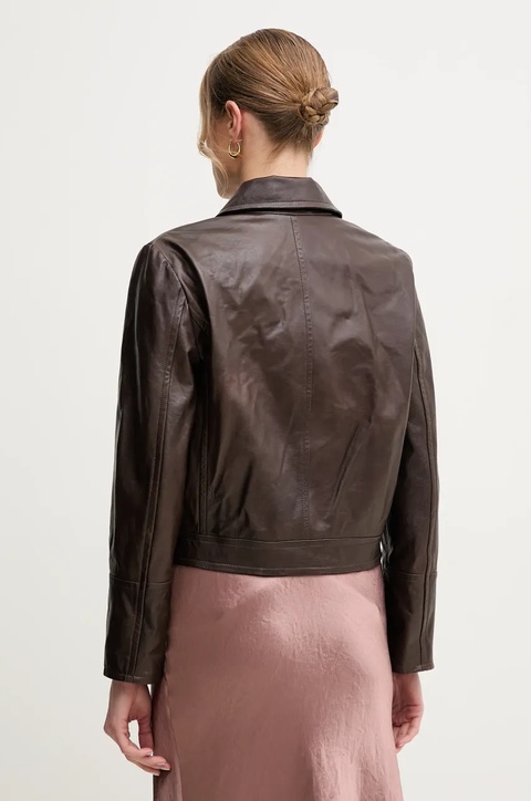 Weekend Max Mara kurtka skórzana kolor brązowy przejściowa 2515441021600 - zdjęcie produktu nr 2