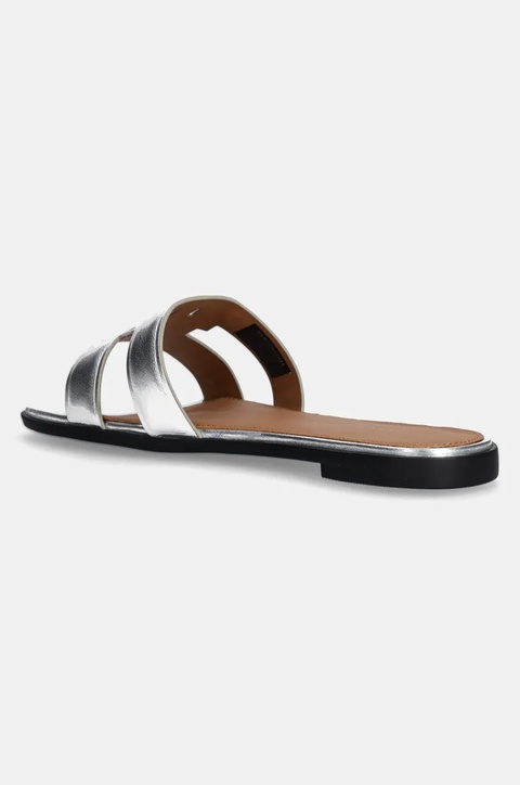 Tommy Hilfiger klapki skórzane TH LOGO STRAP METALLIC MULE damskie kolor srebrny FW0FW08676 - zdjęcie produktu nr 2