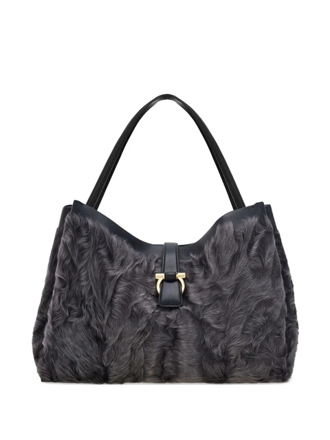 Ferragamo large fur-embellished top-handle tote bag - Grey - zdjęcie produktu nr 1