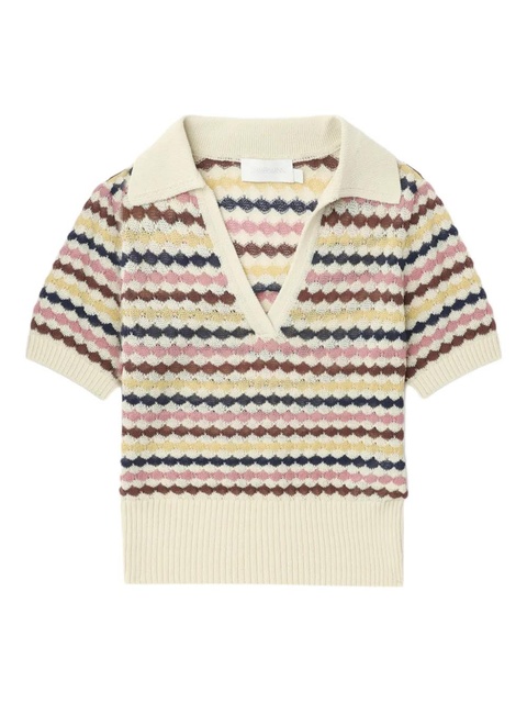 ZIMMERMANN ZIM AWAKEN SCALLOP KNIT POLO MULTI STRIPE - Neutrals - zdjęcie produktu nr 1