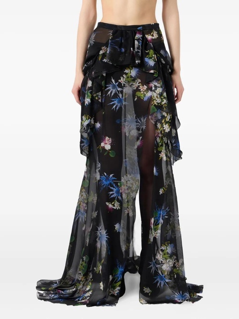 Blumarine floral-print ruffled asymmetric skirt - Black - zdjęcie produktu nr 2