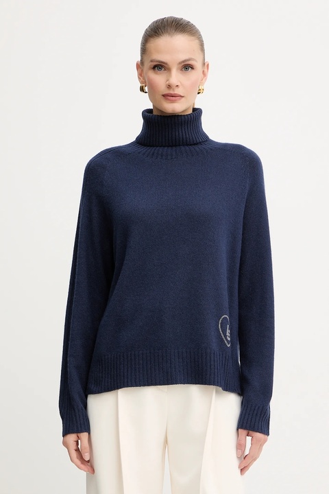 Liu Jo sweter z dodatkiem wełny damski kolor granatowy z golfem MF5445 MS76L - zdjęcie produktu nr 1