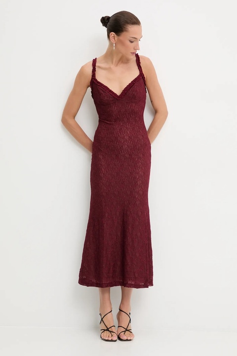 Bardot sukienka kolor bordowy maxi rozkloszowana 59964DB - zdjęcie produktu nr 2