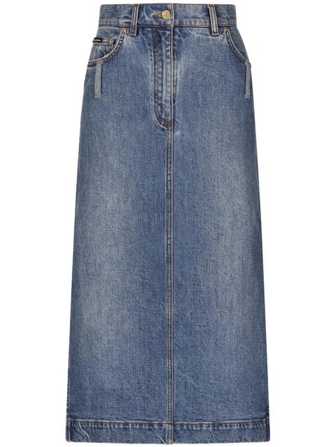 Dolce & Gabbana logo-plaque midi denim skirt - Blue - zdjęcie produktu nr 1