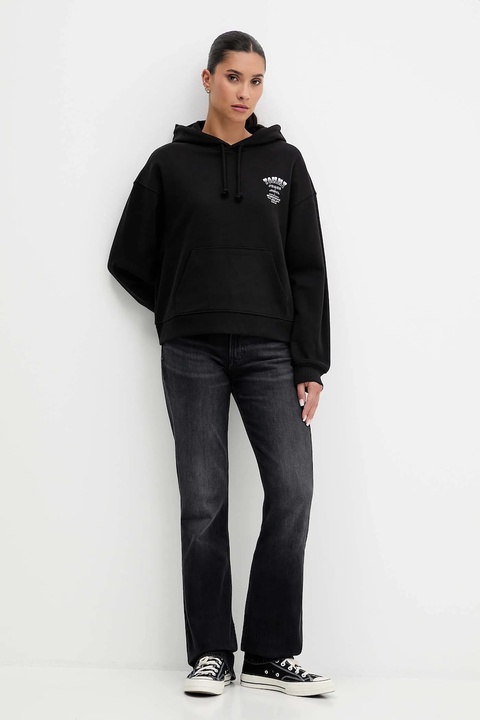 Tommy Jeans bluza bawełniana damska kolor czarny z kapturem z nadrukiem DW0DW21785 - zdjęcie produktu nr 2