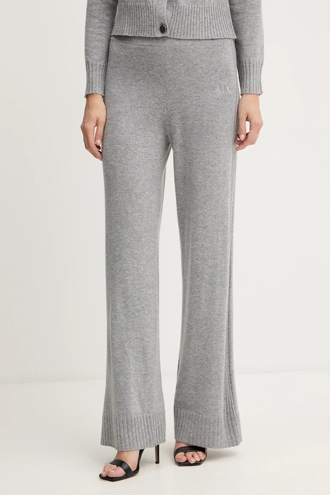 Armani Exchange spodnie z dodatkiem wełny damskie kolor szary proste high waist XW001165 AF16181 - zdjęcie produktu nr 1