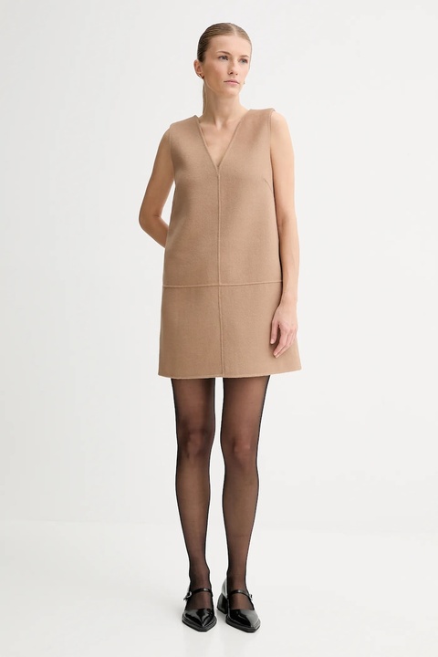 Calvin Klein sukienka z dodatkiem wełny kolor beżowy mini rozkloszowana LV044D017G - zdjęcie produktu nr 2