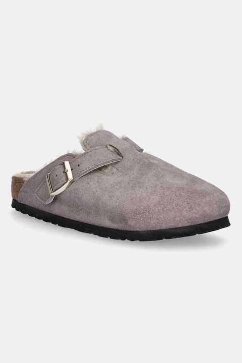 Birkenstock klapki zamszowe Boston Shimmering Shearling damskie kolor fioletowy 1030887 - zdjęcie produktu nr 1