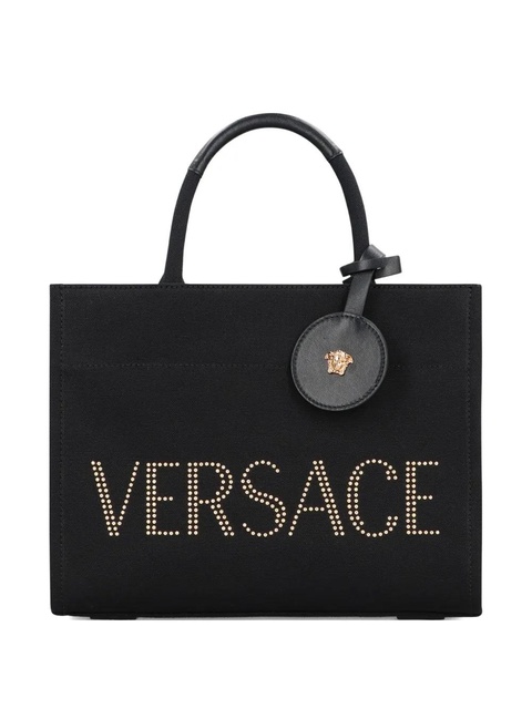 Versace studded logo canvas tote bag - Black - zdjęcie produktu nr 1