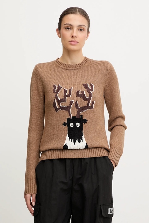 EA7 Emporio Armani sweter z dodatkiem wełny damski kolor brązowy AF17652.7W000699 - zdjęcie produktu nr 1
