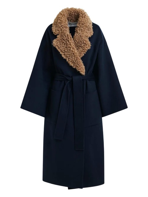 Essentiel Antwerp faux-fur collar belted coat - Blue - zdjęcie produktu nr 1