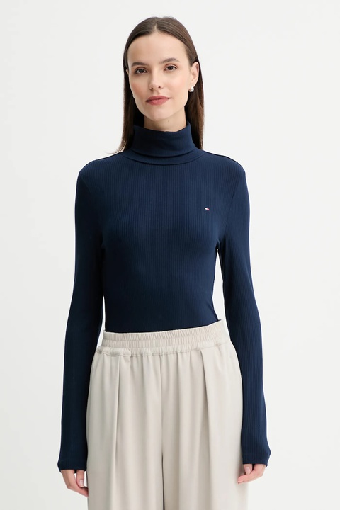 Tommy Hilfiger longsleeve damski kolor granatowy z golfem WW0WW39826 - zdjęcie produktu nr 1