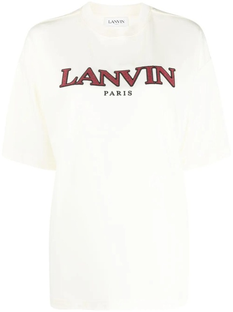 Lanvin logo-embroidered cotton-jersey T-shirt - Neutrals - zdjęcie produktu nr 1