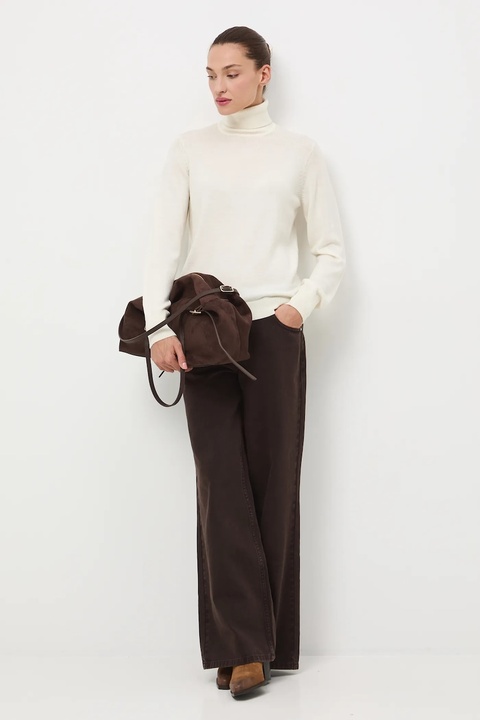 Medicine sweter z wełny merino kolor beżowy z golfem - zdjęcie produktu nr 1