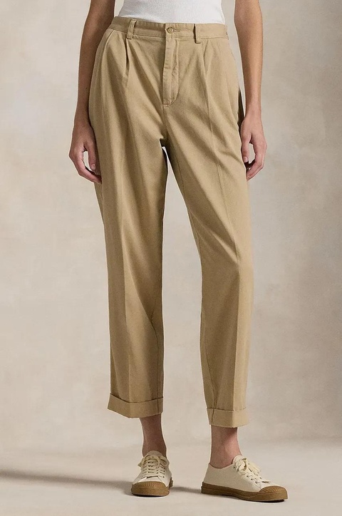 Polo Ralph Lauren spodnie bawełniane kolor beżowy szerokie medium waist 211909520 - zdjęcie produktu nr 2