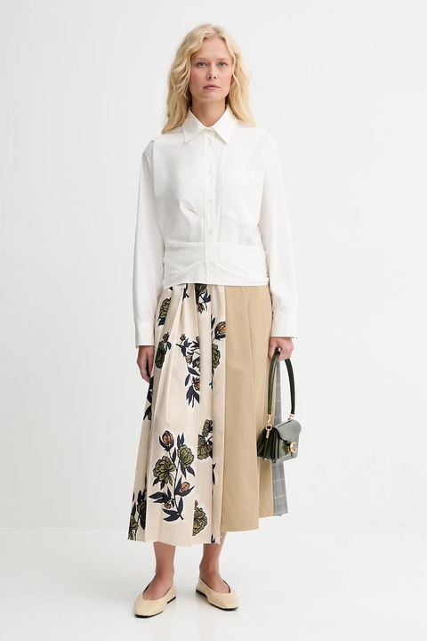 Weekend Max Mara spódnica z domieszką wełny ETRA kolor beżowy midi rozkloszowana 2525106012600 - zdjęcie produktu nr 2